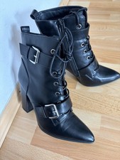 Damen Stiefeletten mit Absatz und Riemchen schwarz Gr. 38