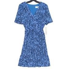 NWT Eliza J Dress Blue Tiered Surplice Faux Wrap Belted Wedding Guest Mini 14