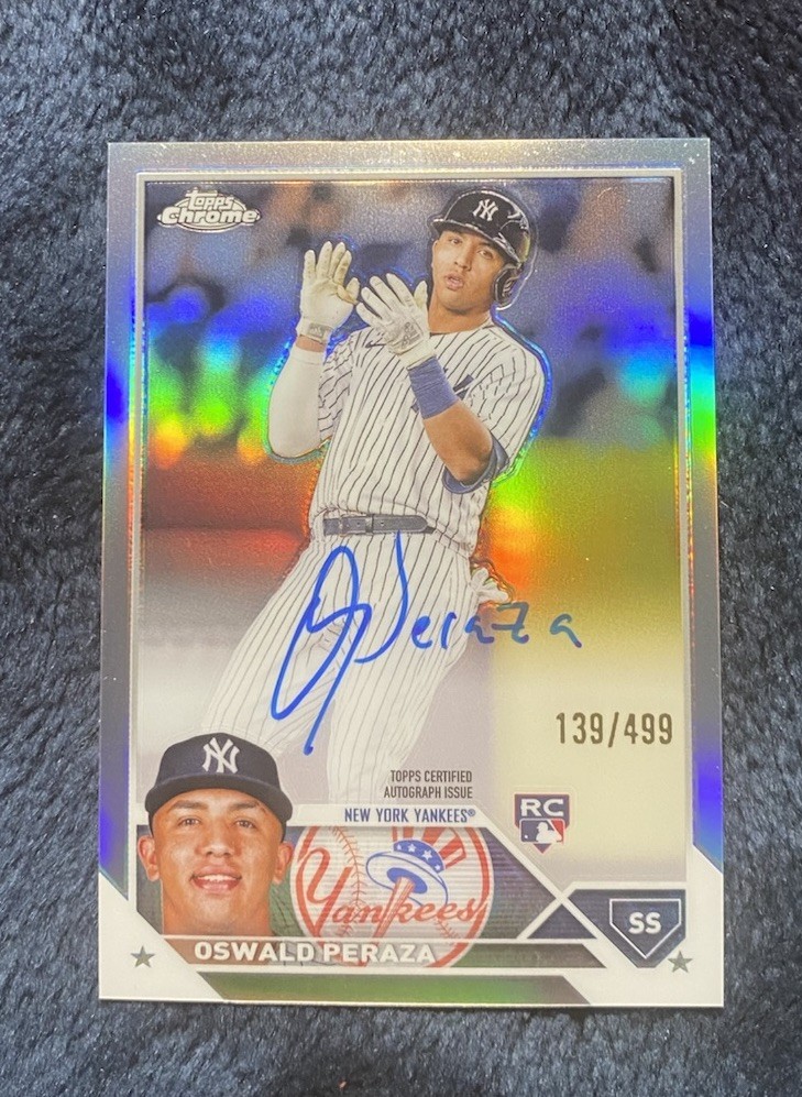 2023 TOPPS CHROME Oswald Peraza ( YANKEES ) REFRACTOR AUTO AUTOGRAPH RC /499