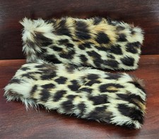 Vintage Fur Cuffs Womens Leopard Cat Print Spotted Wrist Backing Elegant Luxury