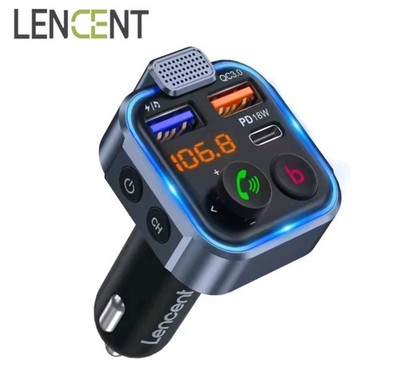 LENCENT FM Transmitter Wireless Bluetooth 5.0 Handsfree Car Kit Audio MP3 Player