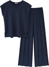 Lounge Sets for Women Two Piece Outfits Knit Cap Sleeve Tops Wide Leg Pleated Pa