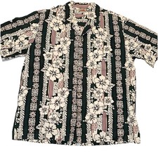 80s EVERGREEN ISLAND Mens XL Button Shirt Camp Collar Floral Hawaiian USA VTG