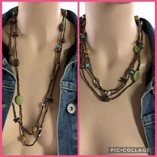 SILPADA Sterling Silver Heishi Beads Jasper Copper Howlite Wood 60 In. Necklace