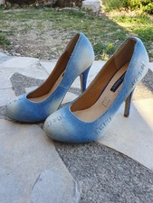 Escarpins à bouts ronds, talons aiguilles (denim / jeans) - Bleu ciel T37 (neuf)