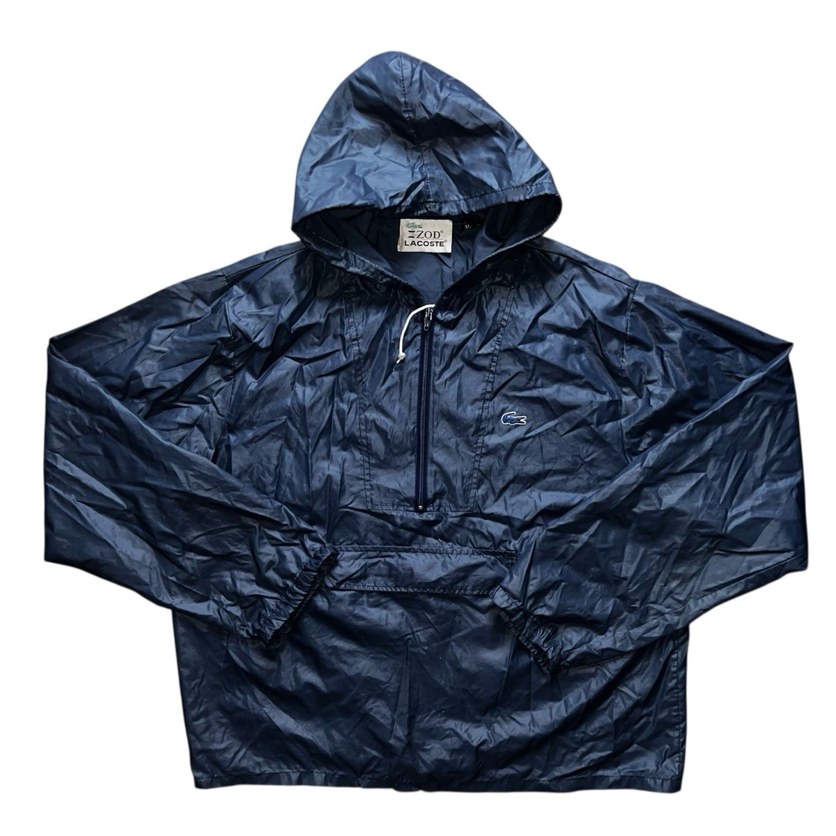 Vtg 70s 80s Mens IZOD Lacoste Pullover Hooded Anorak Blue