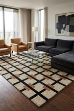 Hand Tufted Wool Rug Modern Geometric Grid Pattern Area Rug Contemporary Checker