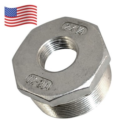NPT 2'' male to 3/4'' female HEX Reducer bushing pipe adapter Stainless Steel
