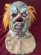VINTAGE HALLOWEEN SCARY CLOWN RUBBER MASK, LONG ORANGE HAIR