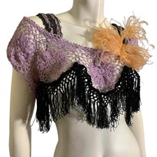 Edwardian Lavender Lace Upper Bodice with Victorian Silk Fringe OOAK Top S
