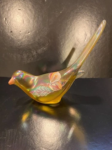 Vtg Fenton Glass Millennium Collection Butterfly Iridescent Hand Painted Bird