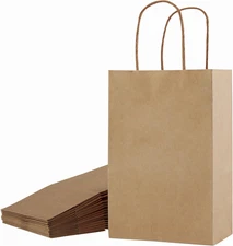24-Pack Brown Gift Bags with Handles, 8”Kraft Paper Bags for Goodies, Rustic Wed