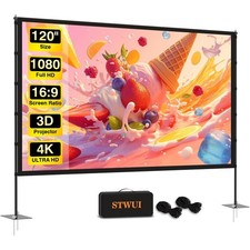 STWUI 120" Projector Screen w/ Stand Portable 16:9 4K HD Indoor/Outdoor