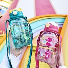 480ml Kids Water Sippy Cup with Straw and Handle Portable Drinking Bottle