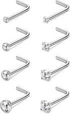 8Pcs G23 Titanium Nose Ring Studs 20G L Shaped Nose Studs for Women Tiny Nose Ri