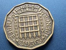 1956 Elizabeth II British  threepenny - Brass  3d (Res. stk)