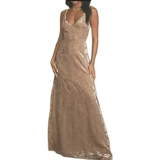 New Lulus Maxi Dress Size M Elegance Taupe Burnout Velvet  Sleeveless Formal