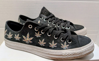 Brand New Leather Custom Made Converse CTAS OX Black All Star Weed Sneakers