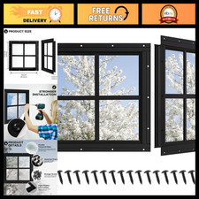 Fixed Shed Windows 2 Pack - 12" x 12" Black Chicken Coop Ventilation Glass