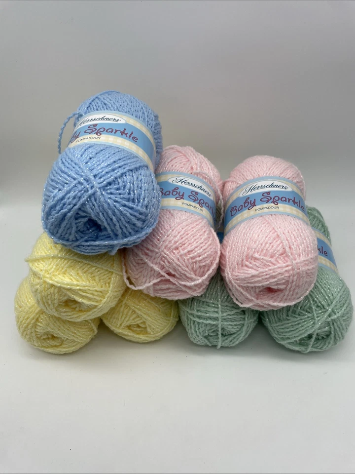 Lote de 8 PAQUETE de hilos brillantes para bebé Herrschners - Rosa, azul, verde, amarillo - NUEVO Foto 2 de 4