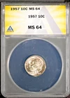 1957 10c Roosevelt Dime ANACS MS 64 # 7696005 + Bonus