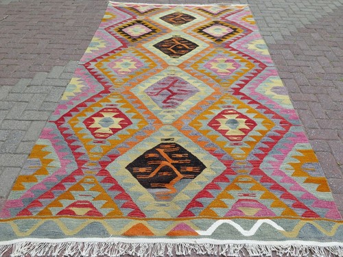 Boho Rug, Handmade Rug, Modern Rug, Anatolia Kilim Rug, Carpet 67"x119" Area Rug