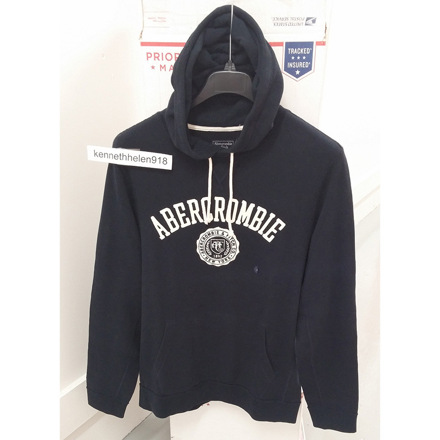 ABERCROMBIE & FITCH APPLIQUE LOGO GRAPHIC HOODIE SWEATSHIRTS NAVY MENS
