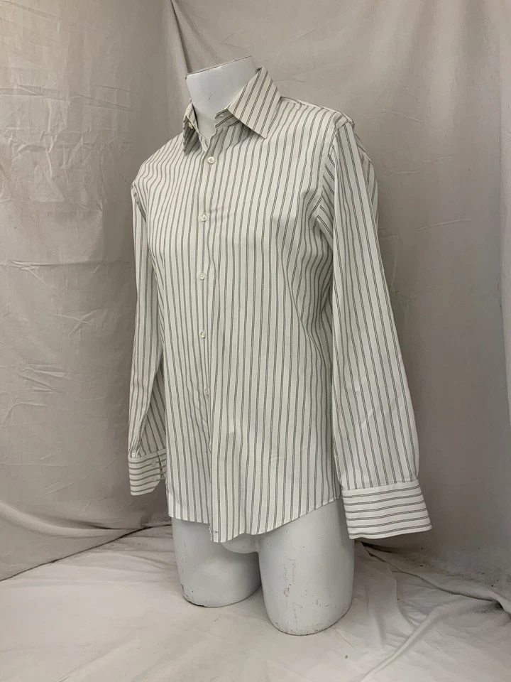 Camisa de Vestir Hugo Boss 15 32/33 Marfil Azul Marino Rayas Cuello Punta YGI R2-95 Foto 4 de 4