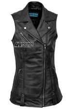Ladies Black Motorcycle Biker Steam Punk Real Nappa Leather Waistcoat 6385