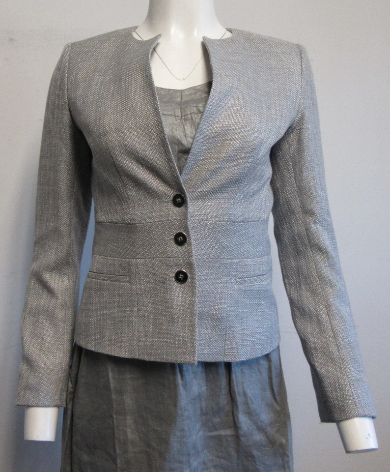 RENE LEZARD Vestido Lino Gris con Conjunto Blazer Tweed Gris TALLA 34/xs Foto 2 de 4