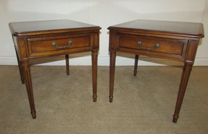 Vintage Pair Henredon End Tables Nightstands Banded Walnut 1