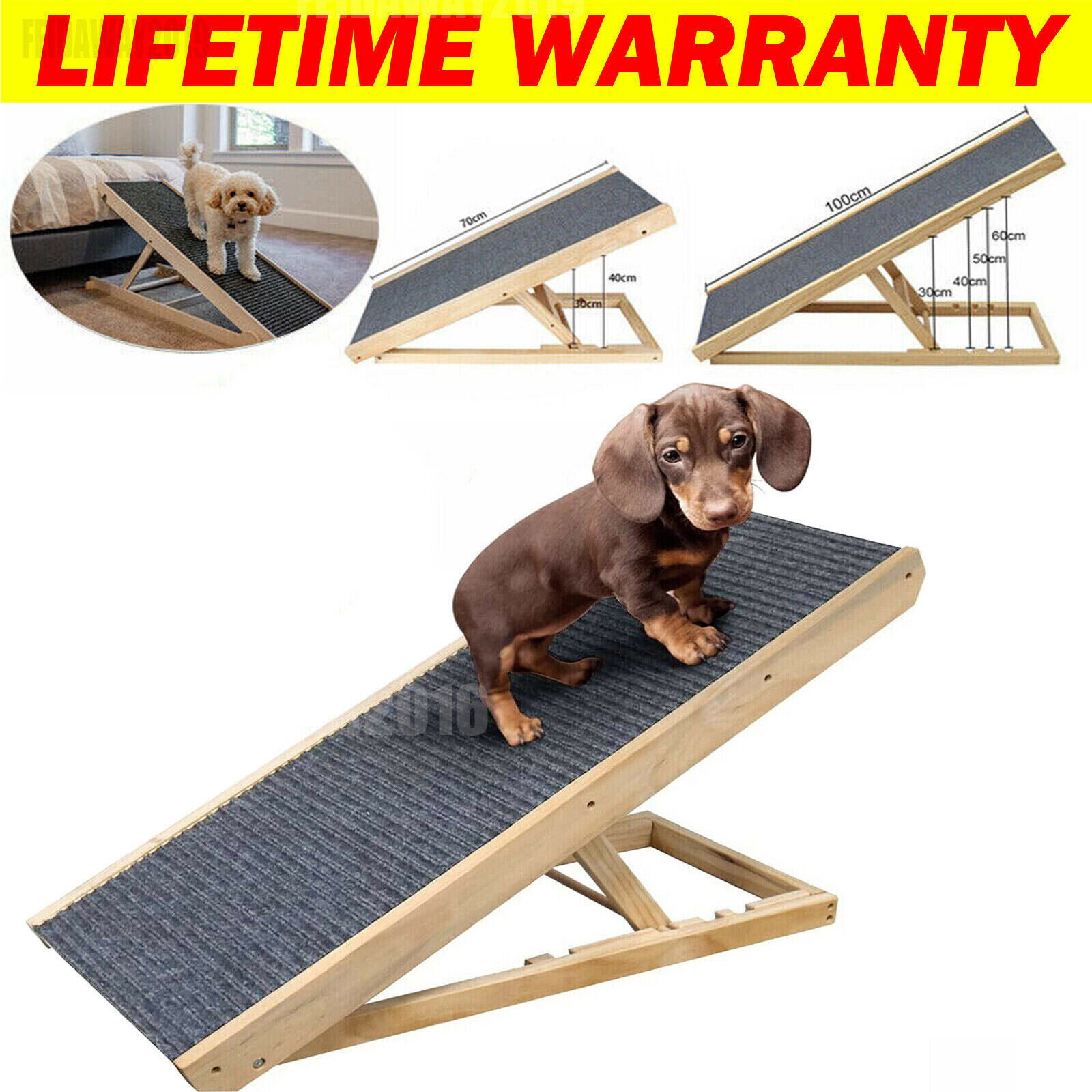 Pet Steps Folding Anti Slip Carpet Decor Dog Ramp Wood for Couch Bed