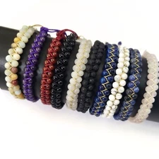 4mm Macrame Bracelet Braided Knot Thread Double Layer Gemstone Beaded Adjustable