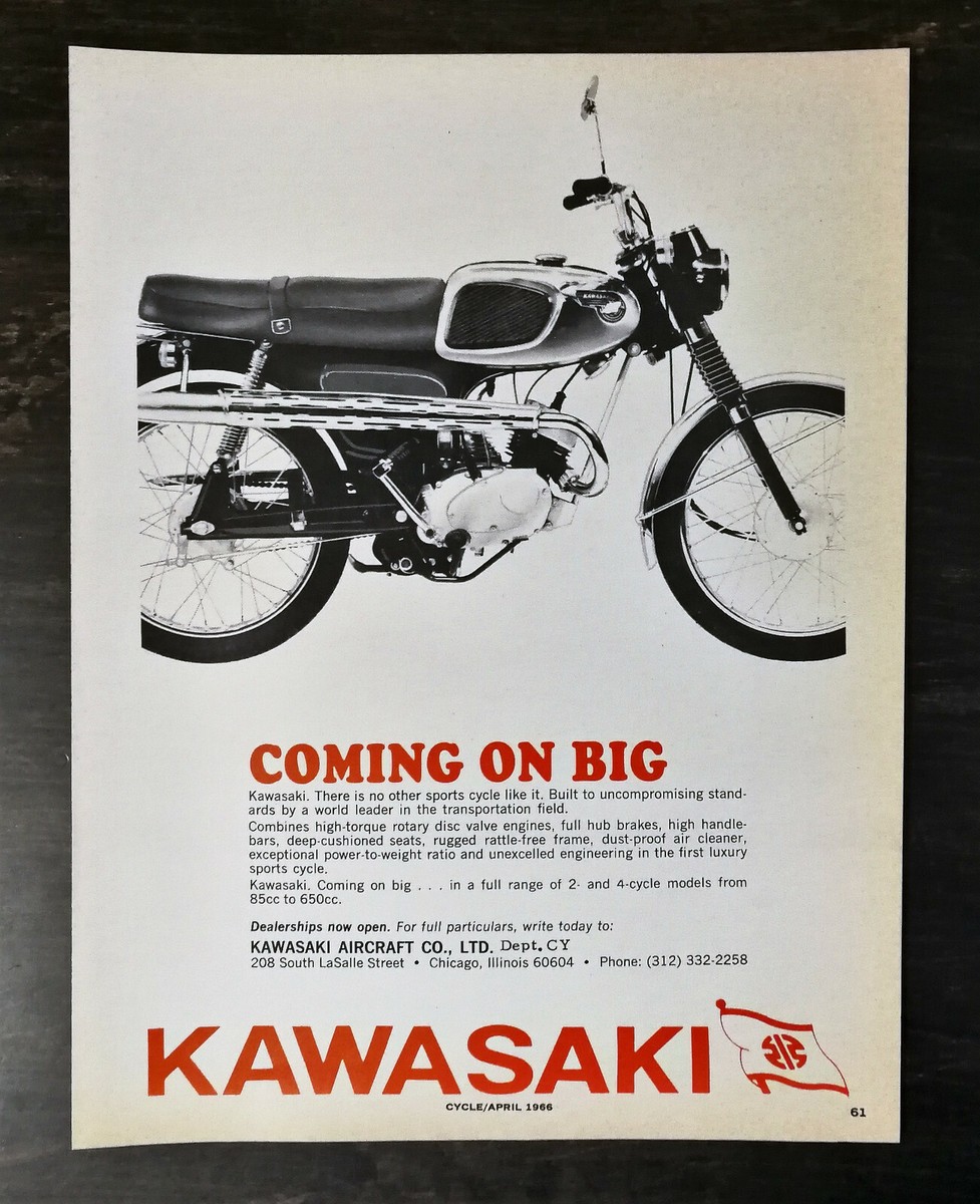 Vintage 1966 Kawasaki Motorcycle Full Page Original Ad A2 | eBay