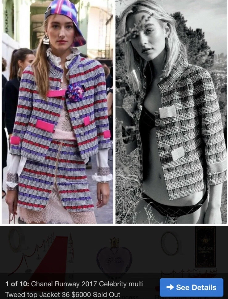 Giacca blazer cappotto 6 7K nuovo Chanel 2017 rosa tweed 17 bianco 34 36 2 4 6 top S M