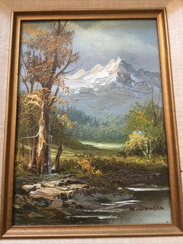 Vtg Oil Painting Stunning Landscape Stream Snow Capped Mountain Trees - Picture 2 of 8