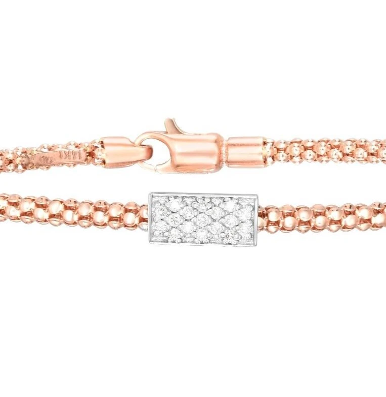 Brazalete Phillip Gavriel oro rosa 14k palomitas de maíz 0,08 quilates barra de diamantes 5 mm, 5 gramos