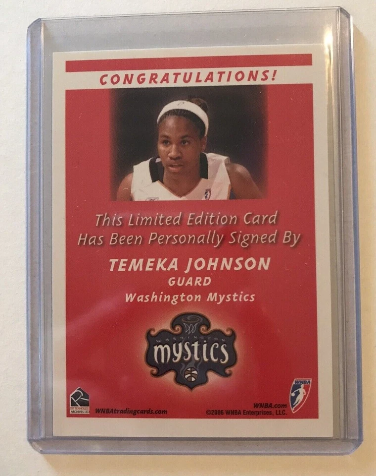 TAMEKA JOHNSON Washington MYSTICS Signed 2006 Rittenhouse WNBA Basketball Card - Image 2 of 2