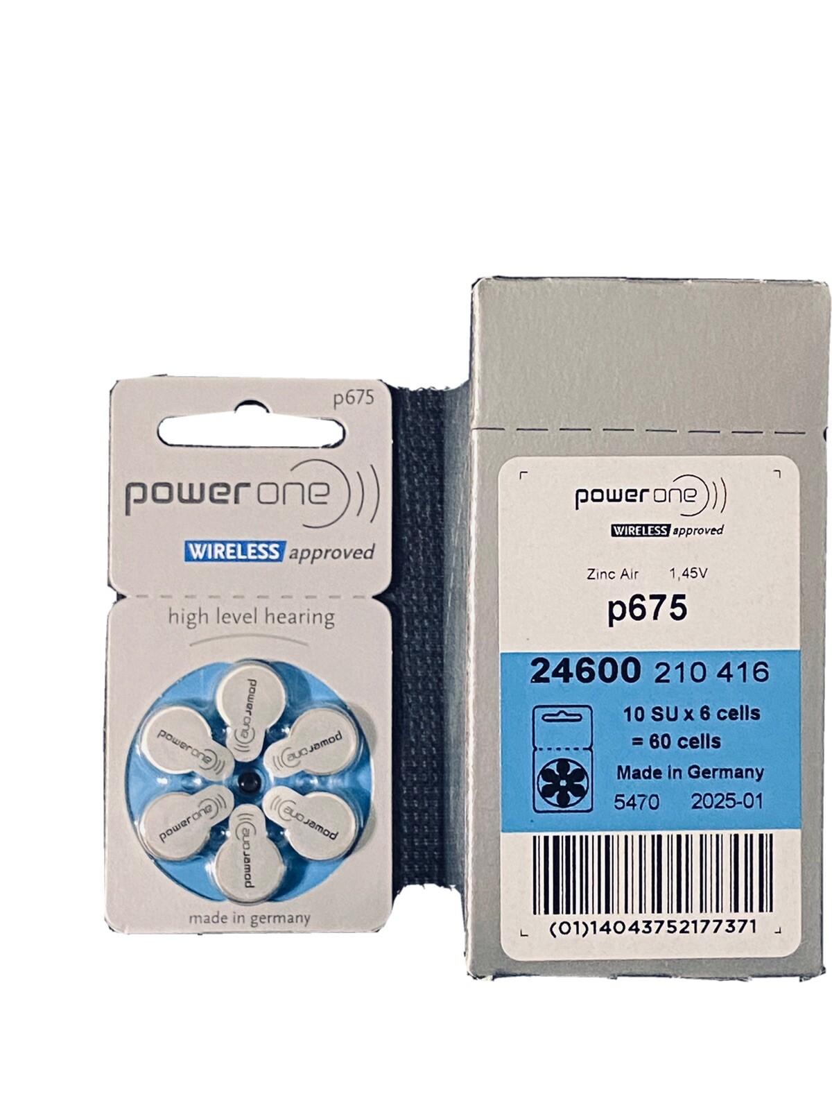 Power One P675 Size Wireless Approved Hearing Aid Batteries 5x60un 01/