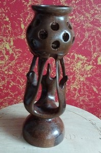 Handmade Vintage Multicultural Unity Wood Craving Folk Art Globe Figurine