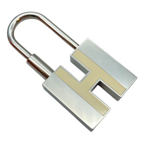 HERMES Cadena Padlock H Logo White Silver Lock Bag Charm 28.0g - Picture 10 of 16