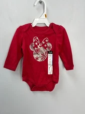 Disney Baby Red Minnie Mouse Print Long Sleeve One Piece Bodysuit Sz 6 Months