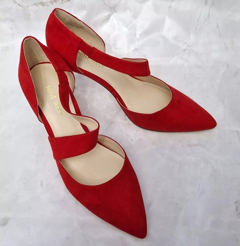 Zapatos de tacón alto NINE WEST Kremi rojos sintéticos sin cordones con tiras para dama - Imagen 3 de 9