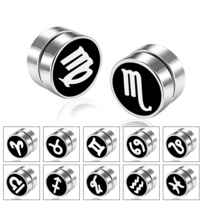 Astrology Sign Zodiac Non Piercing Magnetic Stainless Steel Stud  Earring 2 Pcs