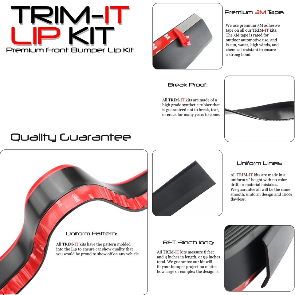 TRIM-IT Lip Kit Universal Fit Bumper Lip Spoiler Body Kit Wing Red Chevrolet - Image 2 of 4
