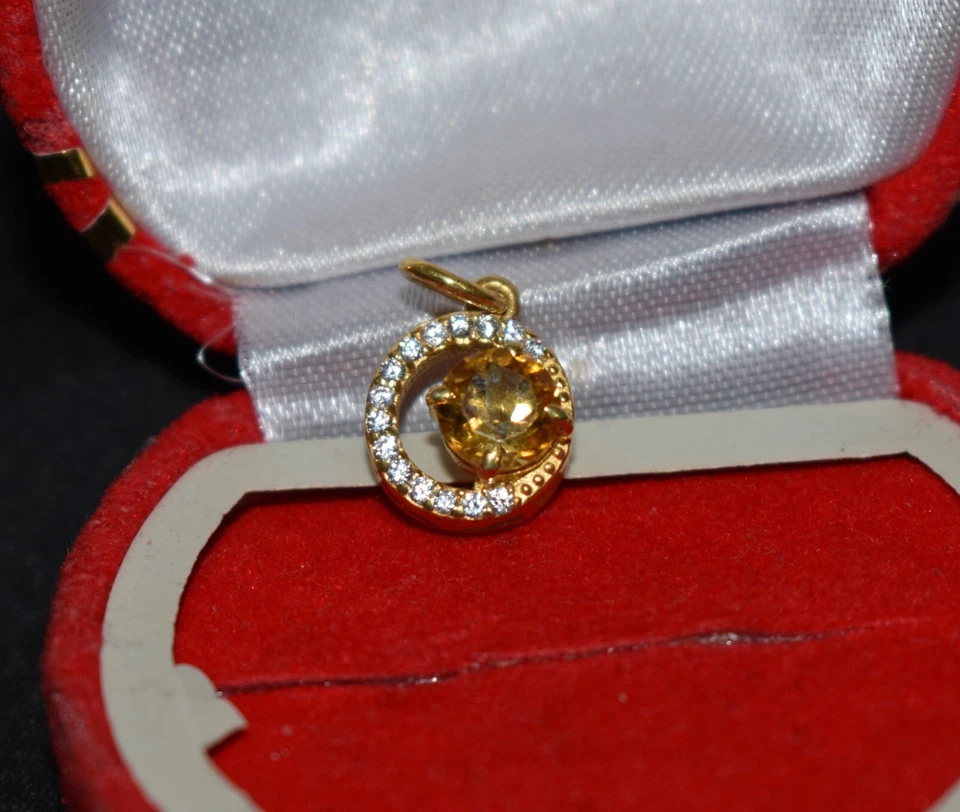 Citrino Gemma Pavé di Diamanti Placcato Oro 925 Argento Sterling Donna Bottone - Immagine 4 di 4