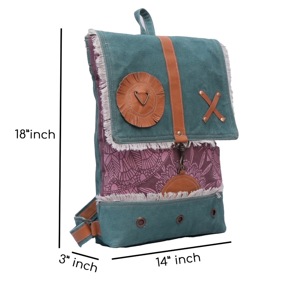 Women's Western Upcycled Canvas Fringe Leather Casual Travel Backpack