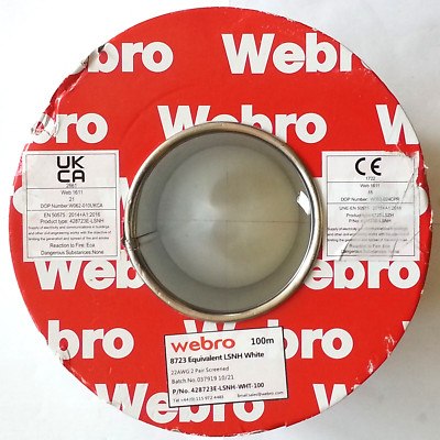 Webro Belden Äquivalent Geschirmtes Datenkabel 2 Paar 22AWG LSNH Weiß 100m