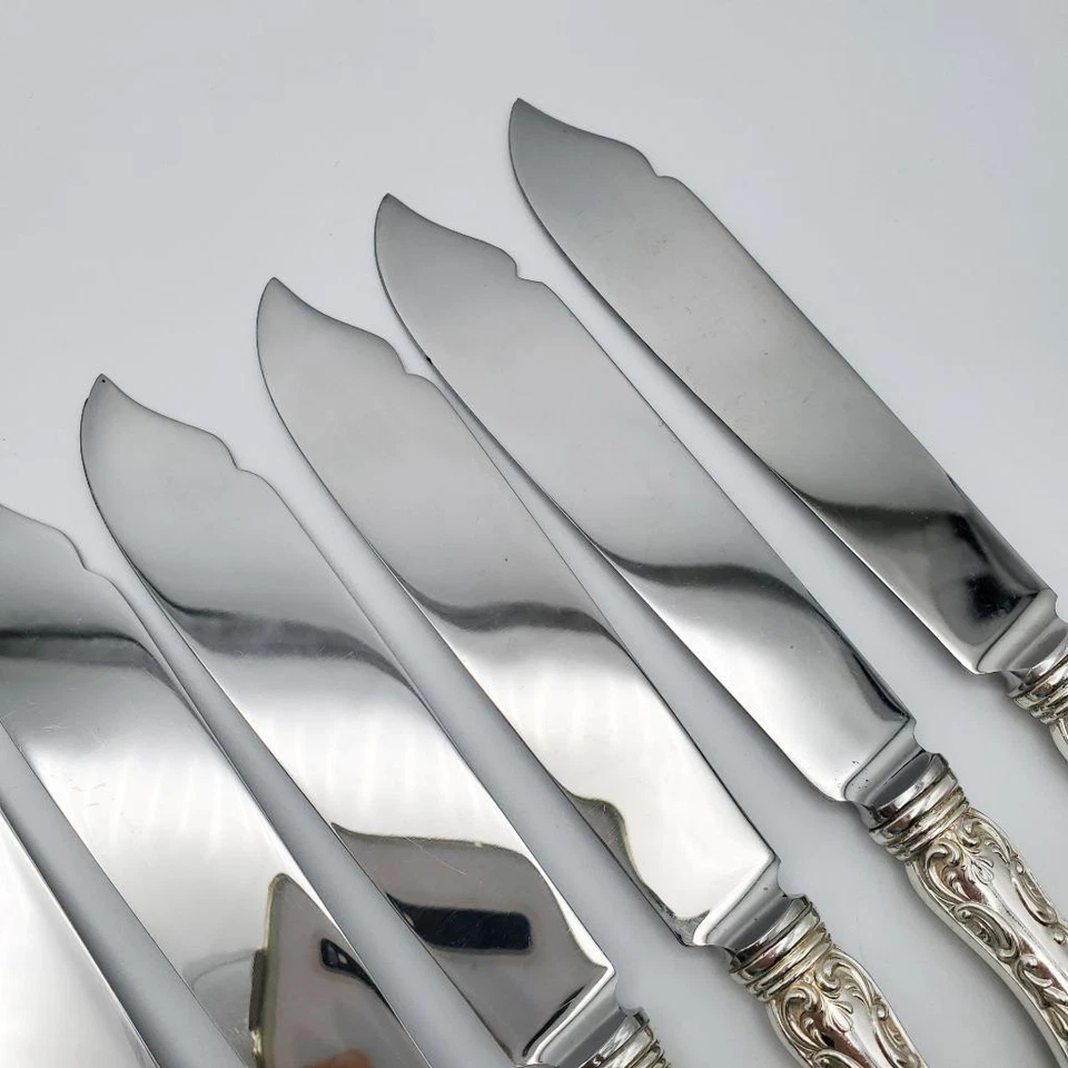 Juego 8 Cuchillos Abedul Pescado Esterlina Buen Estado Mango Hueco Hojas Tradicionales Foto 4 de 4