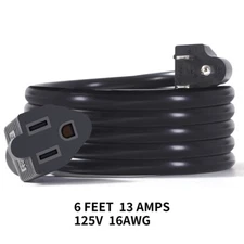 Indoor Extension Cord 6ft 13A 1625W 16AWG SJTW 3 Prong Heavy  Duty Free Shipping